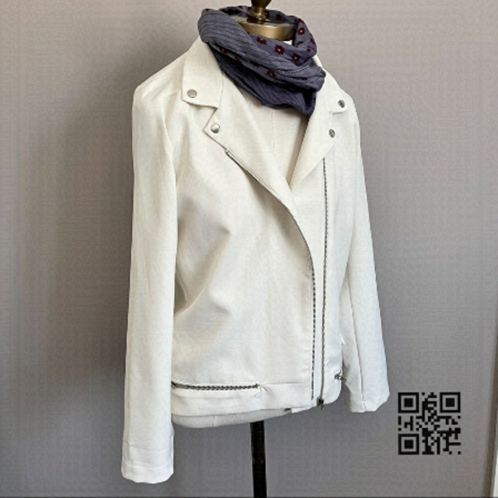 Harlowe & Graham Ivory White Biker Style Oversized Shacket Shirt Light Jacket S